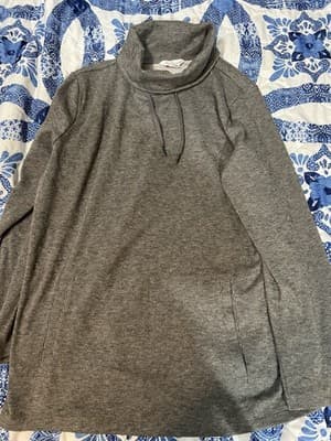 Liz Claiborne Funnel Neck Pullover Sweater In Gray Herringbone Pattern Size L - Thumbnail 3