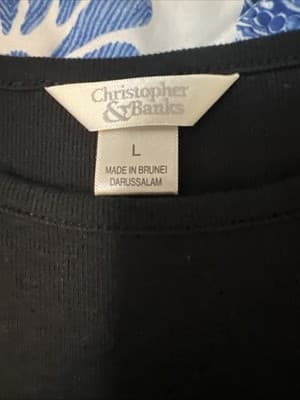 Christopher & Banks Black Knit Top Size L Made In Brunei Darussalam Short Sleeve - Thumbnail 2