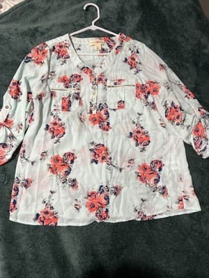 Chico's Women's Floral Blouse, Size XL, Multicolored, V-Neck, Long Sleeve