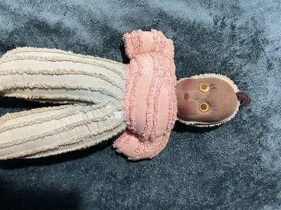 A Handmade Fabric Doll with Googly Eyes and Vintage Clothing. Antique. Handmade - Thumbnail 4