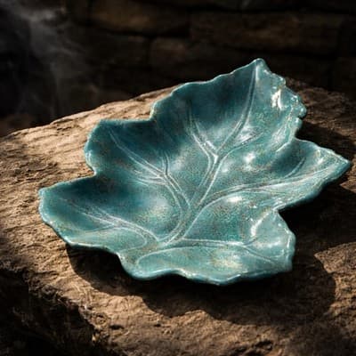 Astor Lane Speckled Teal Ceramic Leaf-shaped Serving Dish. Excellent Condition - Thumbnail 7