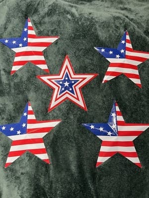 A Set of Five Modern Decorative Stars with American Flag Motifs. Made In USA New
