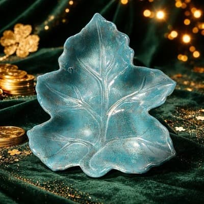 Astor Lane Speckled Teal Ceramic Leaf-shaped Serving Dish. Excellent Condition - Thumbnail 3