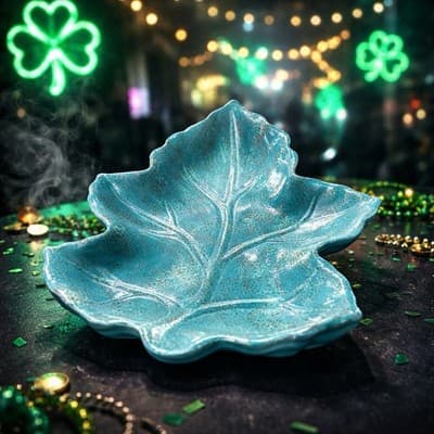 Astor Lane Speckled Teal Ceramic Leaf-shaped Serving Dish. Excellent Condition - Thumbnail 5