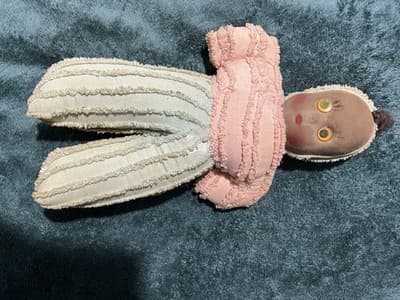 A Handmade Fabric Doll with Googly Eyes and Vintage Clothing. Antique. Handmade - Thumbnail 5