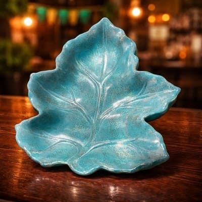 Astor Lane Speckled Teal Ceramic Leaf-shaped Serving Dish. Excellent Condition