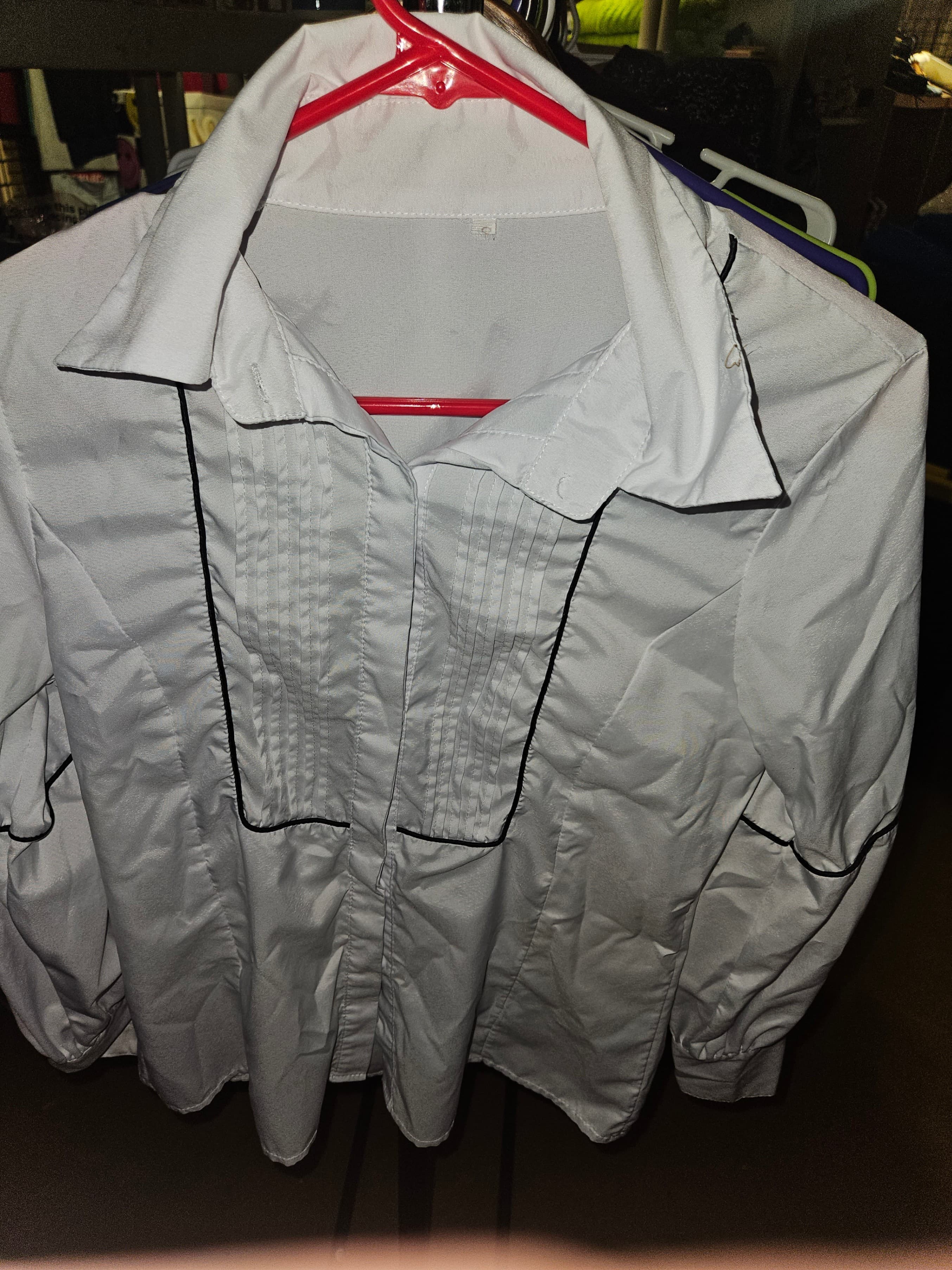 White Long Sleeve Dress Shirt with Black Trim