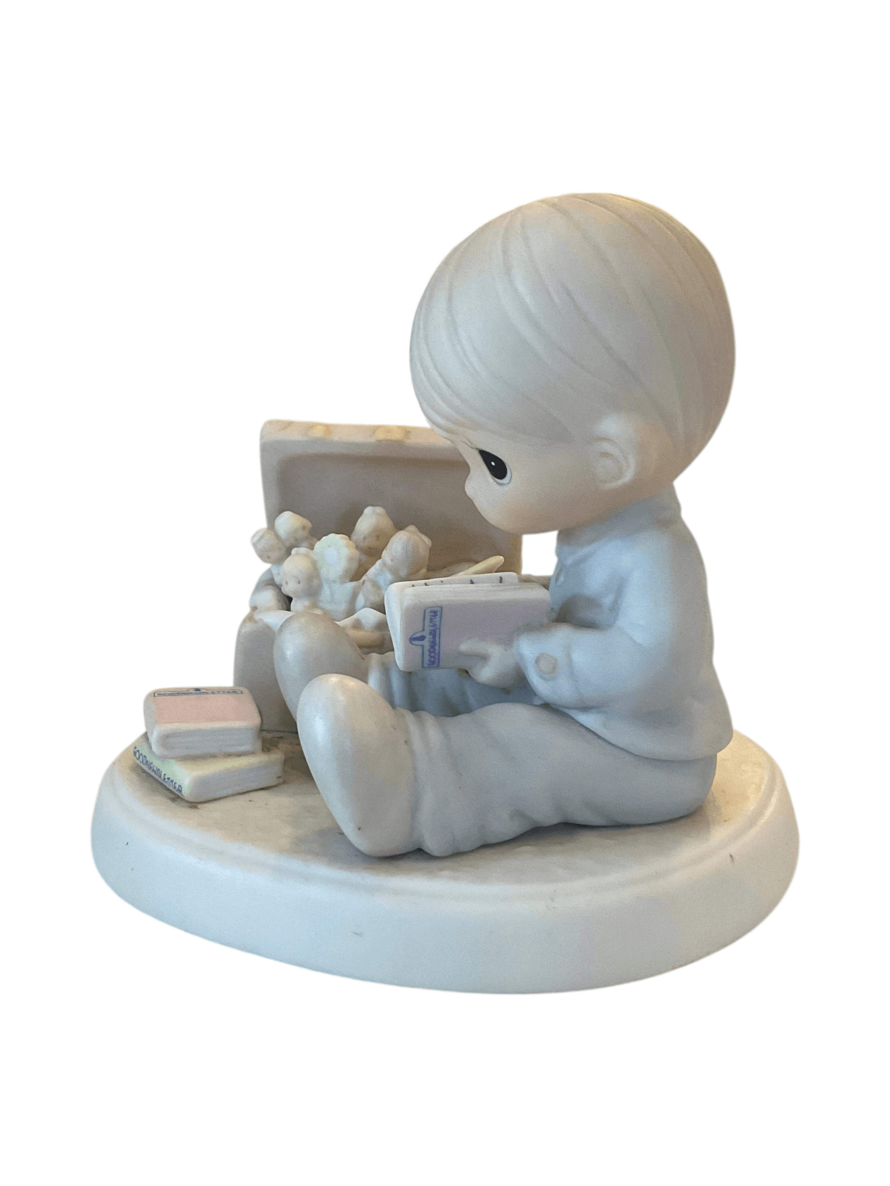 Precious Moments Figurine Boy Reading with Toy Chest - Thumbnail 2