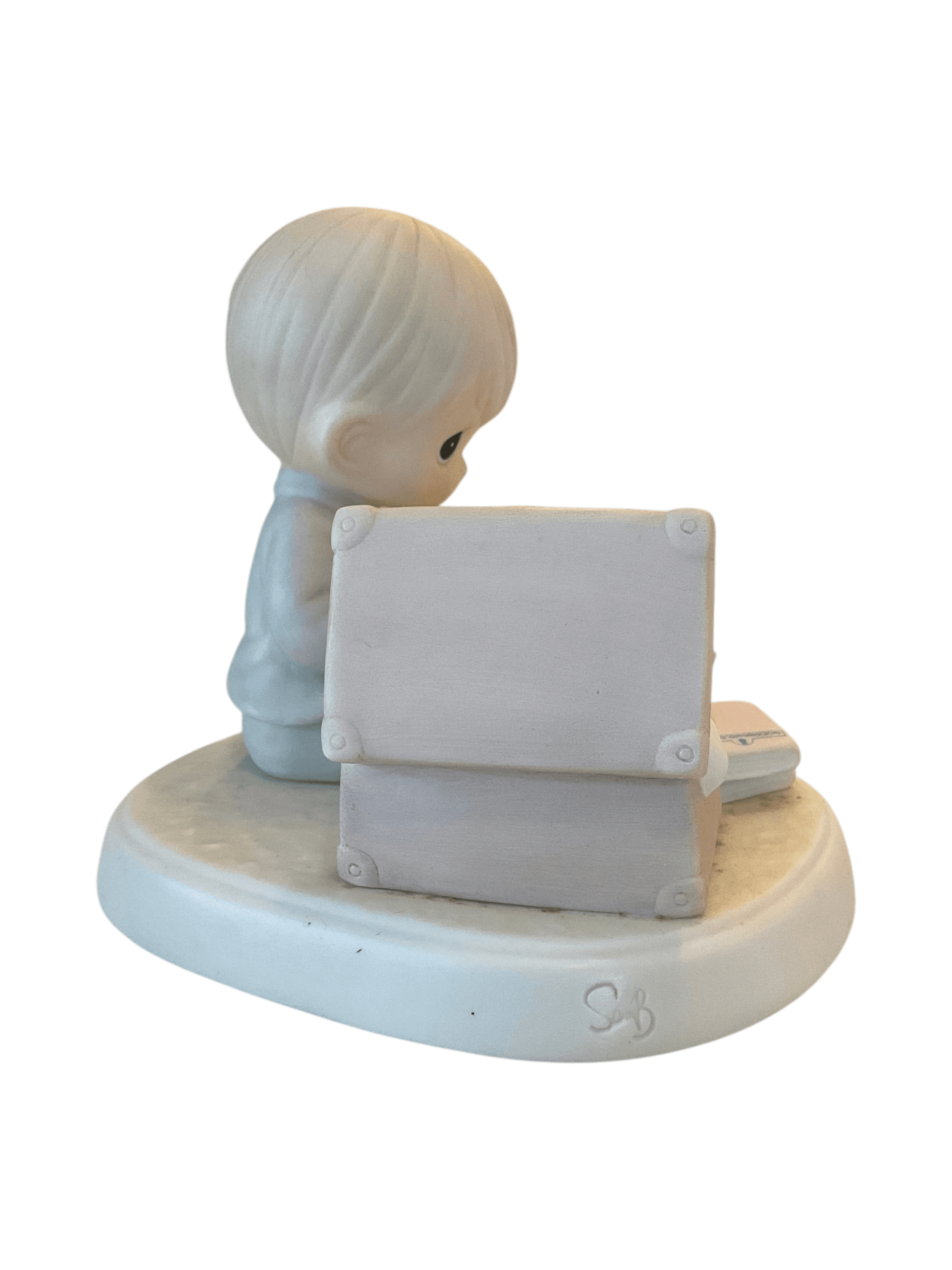 Precious Moments Figurine Boy Reading with Toy Chest - Thumbnail 4
