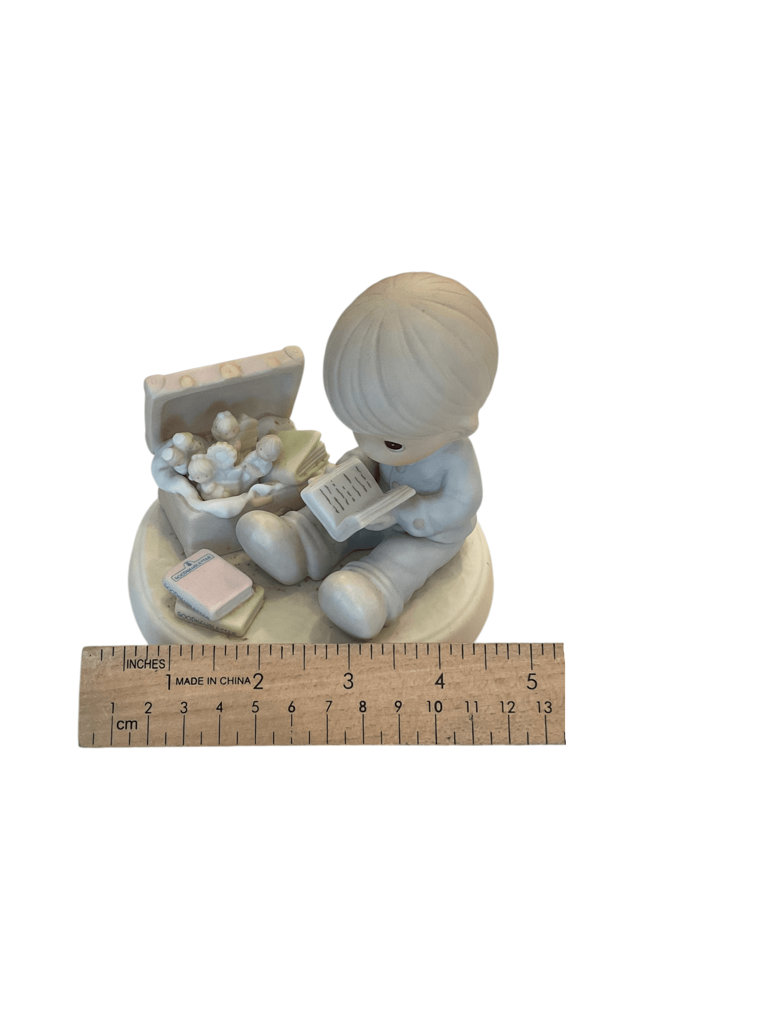 Precious Moments Figurine Boy Reading with Toy Chest - Thumbnail 6