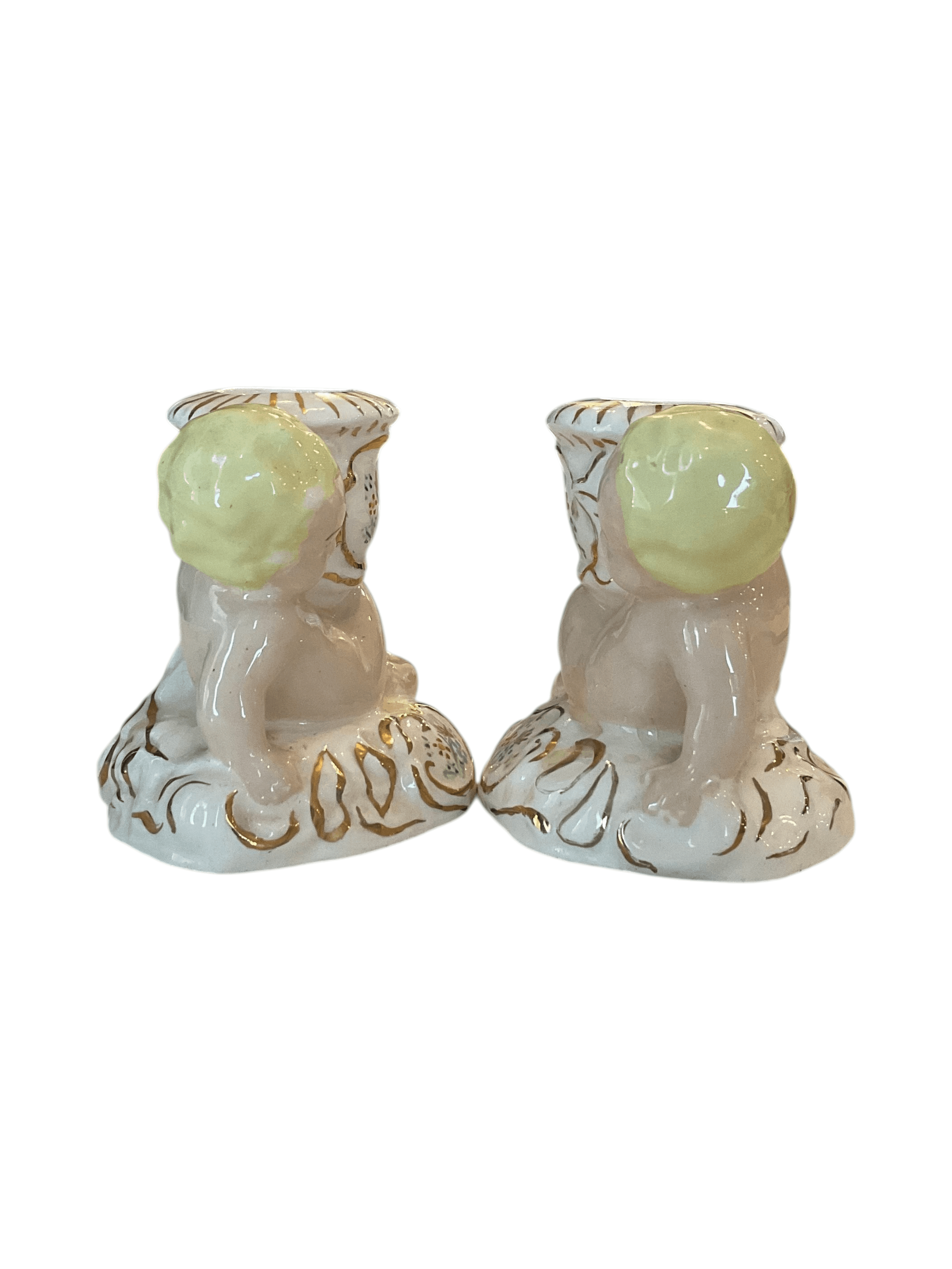 Set of 2 Vintage Cherub Candle Holders with Floral Design - Thumbnail 2