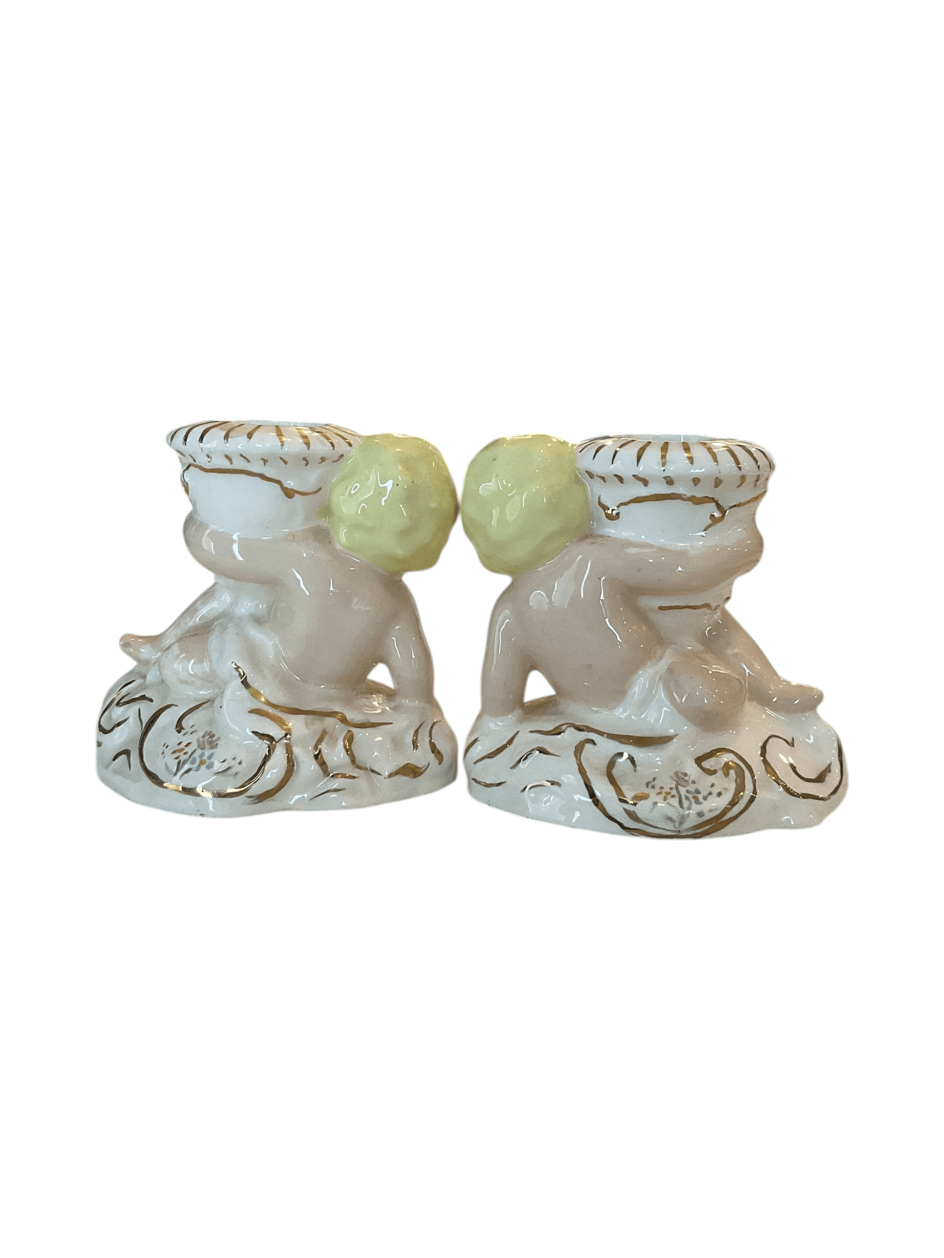 Set of 2 Vintage Cherub Candle Holders with Floral Design - Thumbnail 3