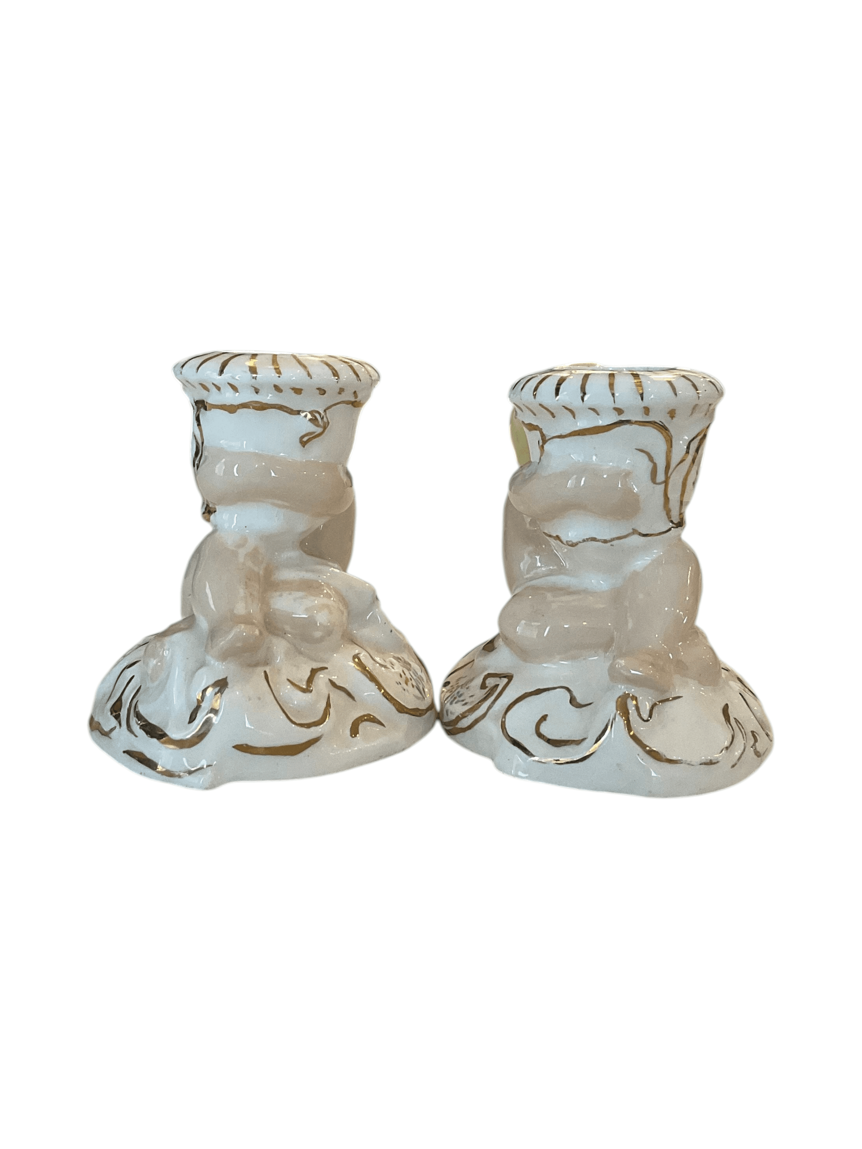 Set of 2 Vintage Cherub Candle Holders with Floral Design - Thumbnail 4