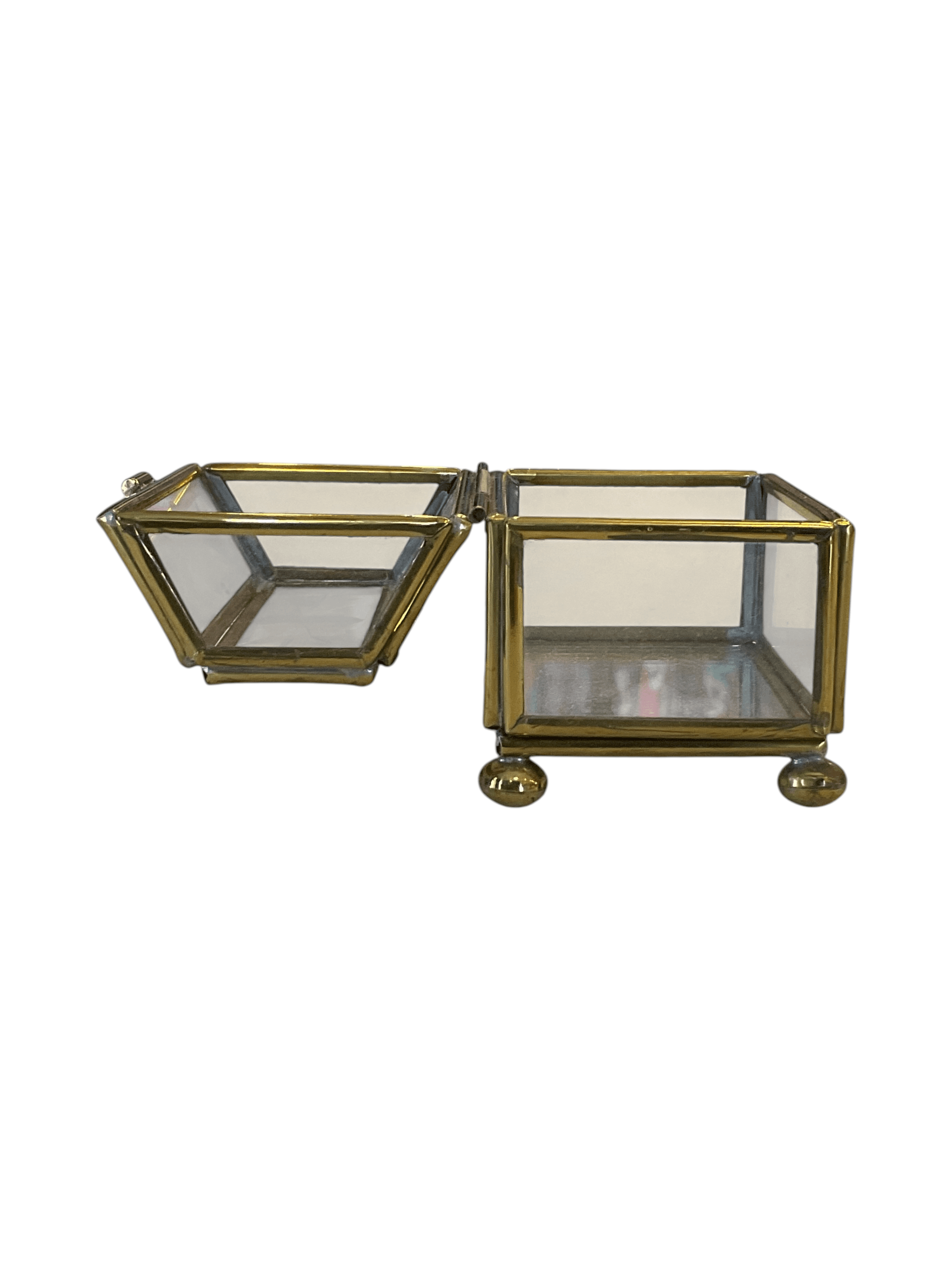 Glass Trinket Box with Brass Frame and Floral Etching - Thumbnail 3