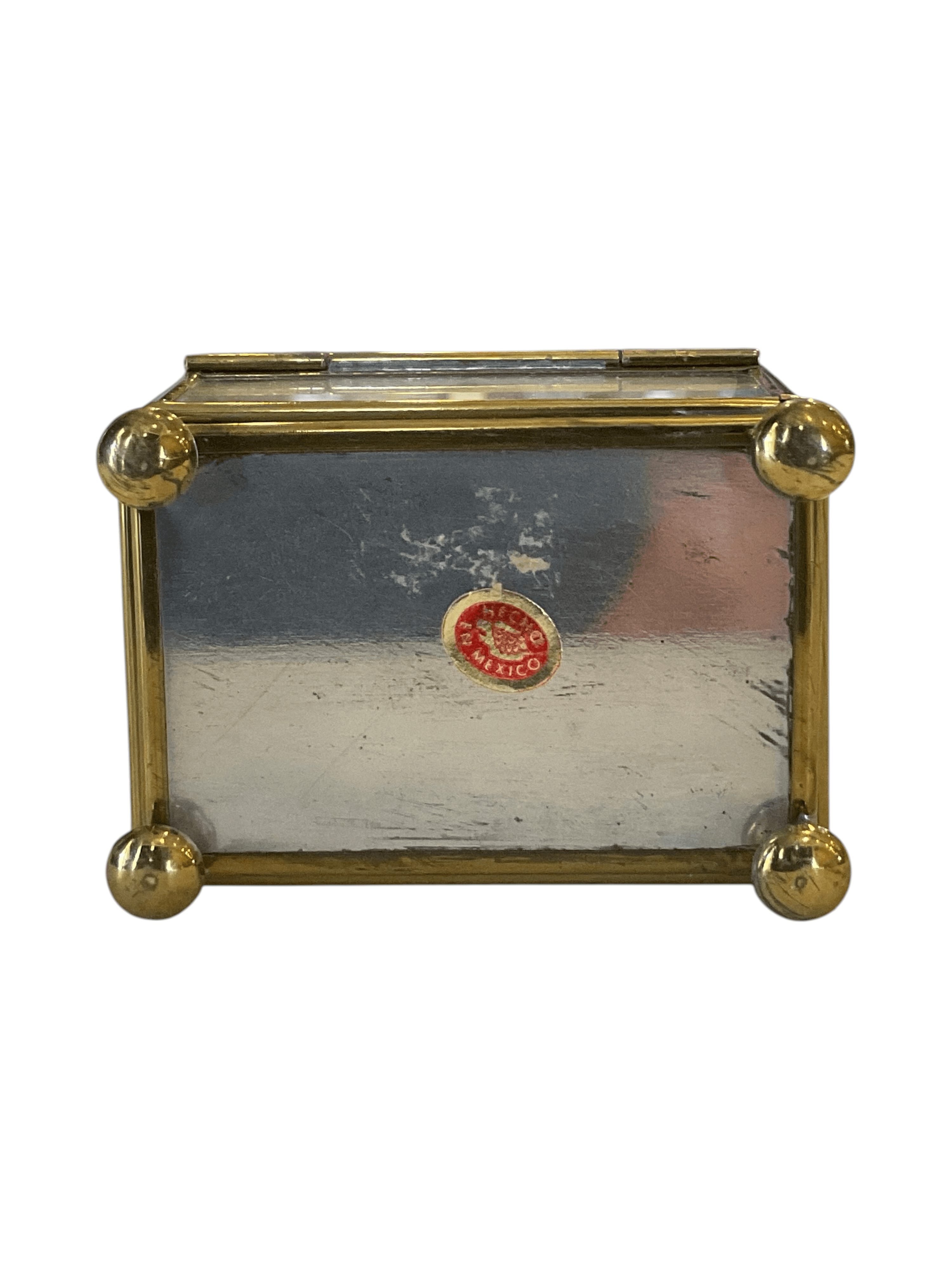 Glass Trinket Box with Brass Frame and Floral Etching - Thumbnail 5