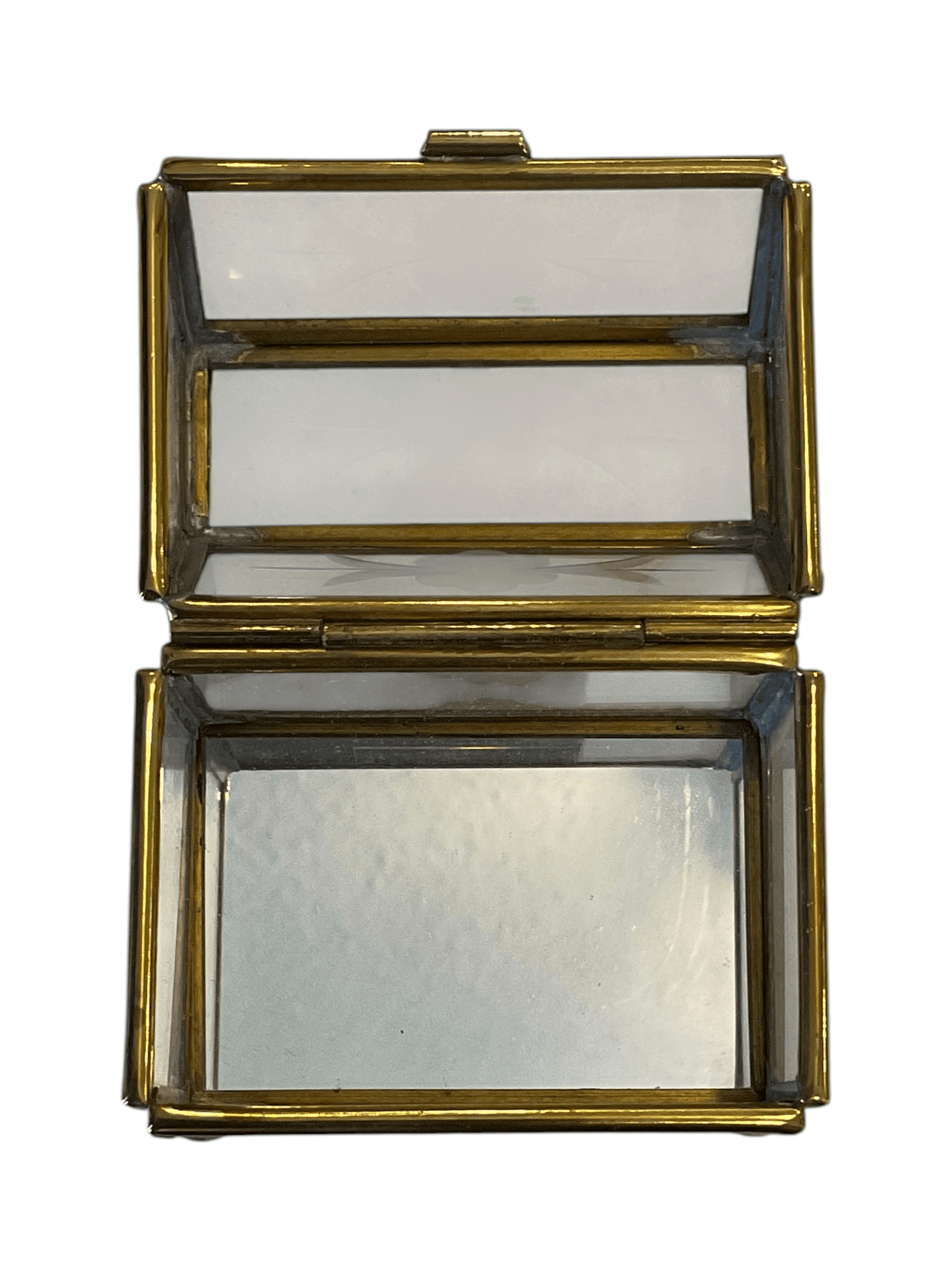 Glass Trinket Box with Brass Frame and Floral Etching - Thumbnail 6