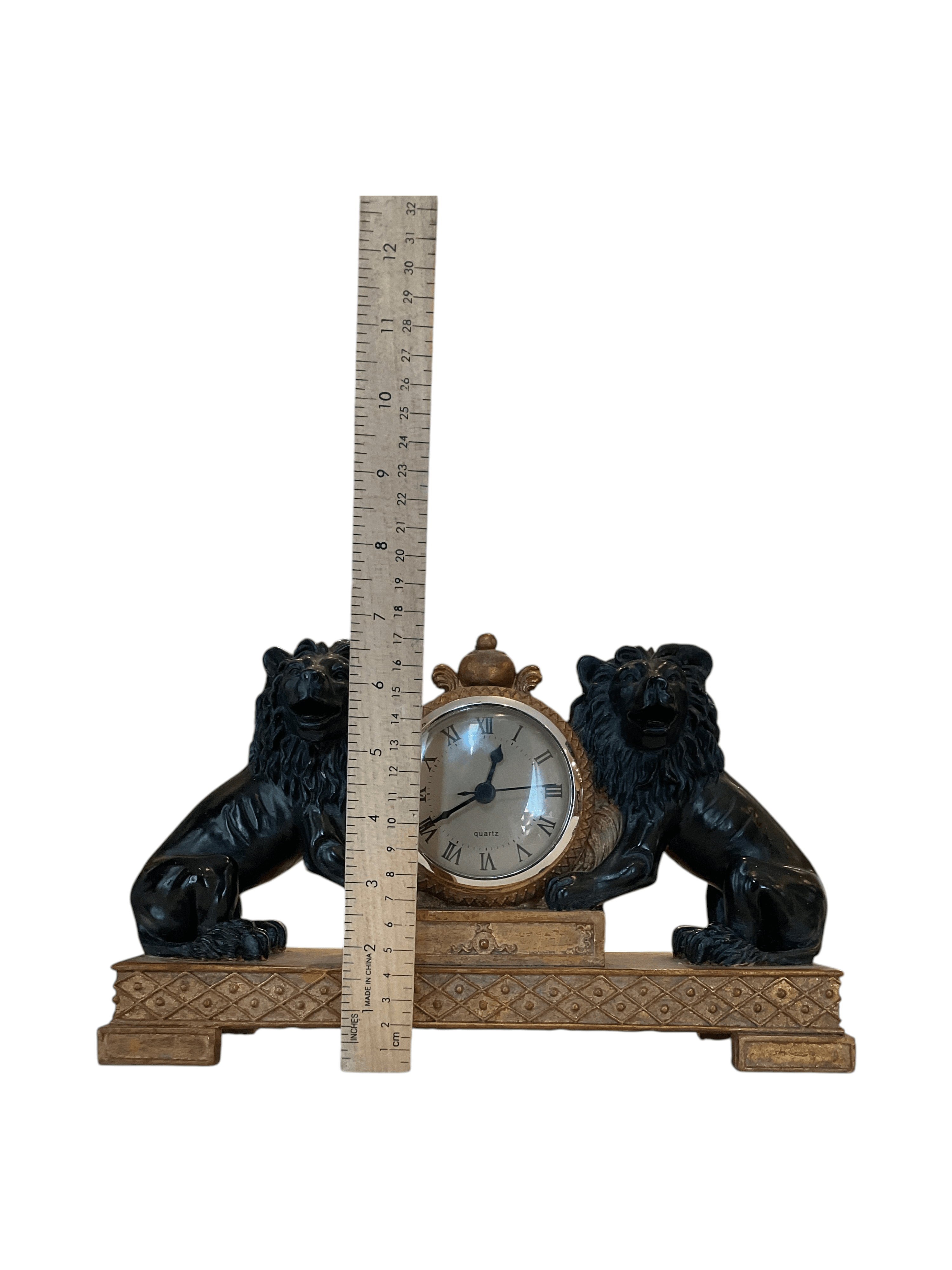 Vintage Lion Mantel Clock with Roman Numerals - Thumbnail 6