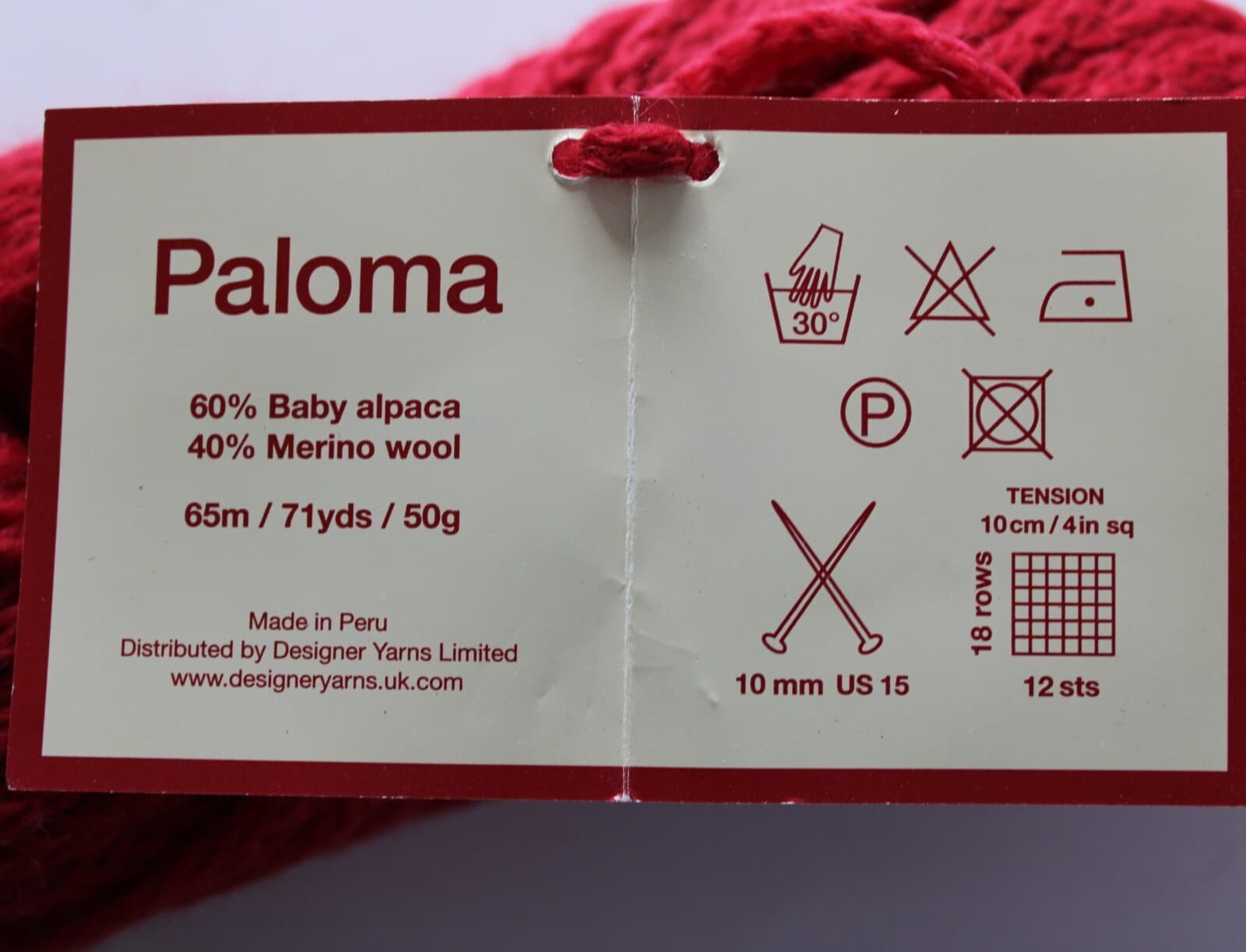 Debbie Bliss Yarn Paloma Col 42015 Red Baby Alpaca Merino Wool 50gr, 71yd - Thumbnail 5