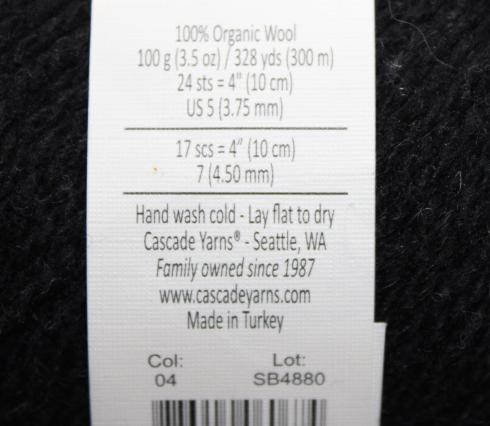 Cascade Yarn Aegean Tweed Col 04 Black 100% Organic Wool 100gr 328yd - Thumbnail 4