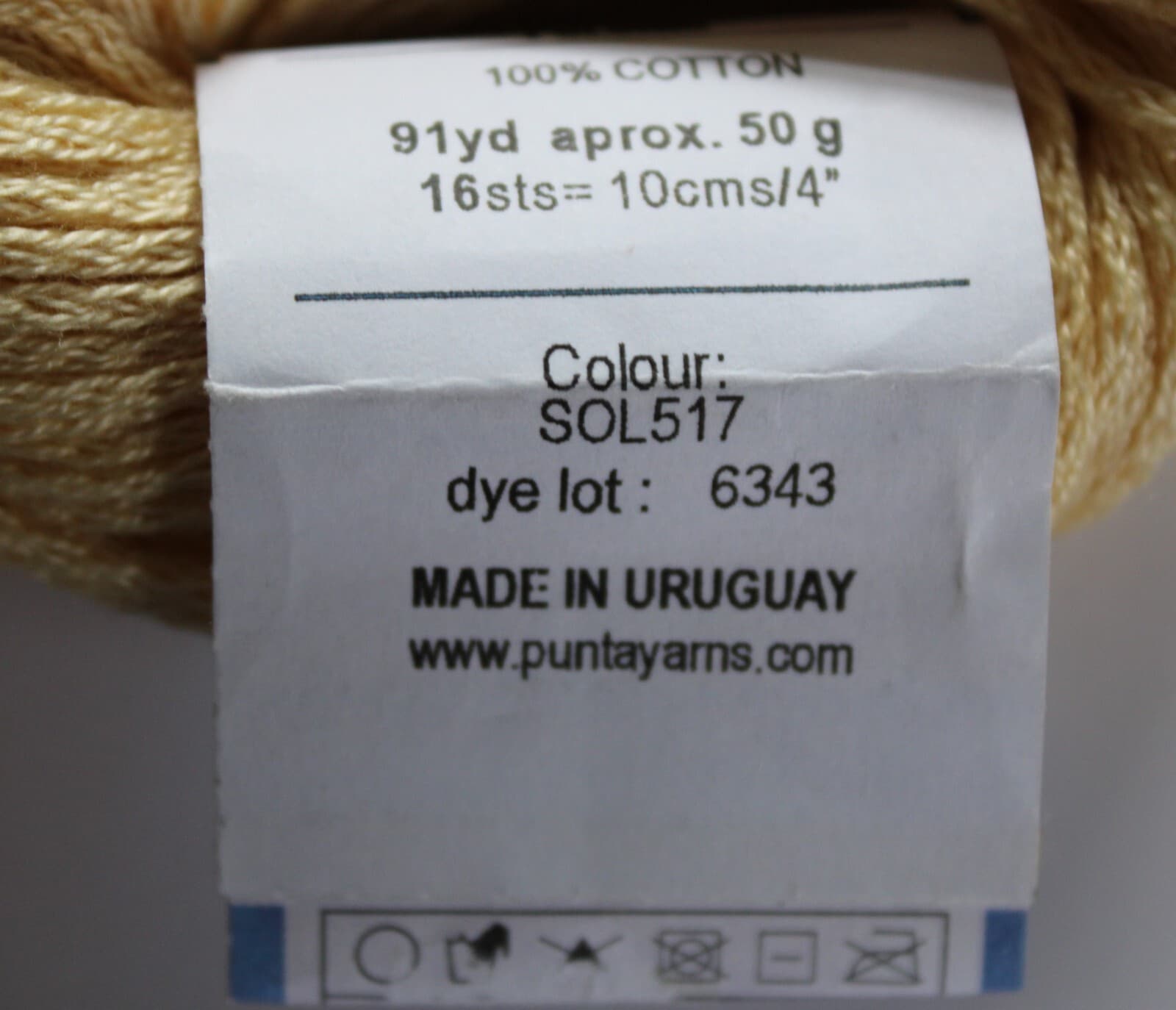 Punta Yarns Cabo Polonio Col SOL517 Yellow 100% Cotton 50gr 91yd - Thumbnail 3
