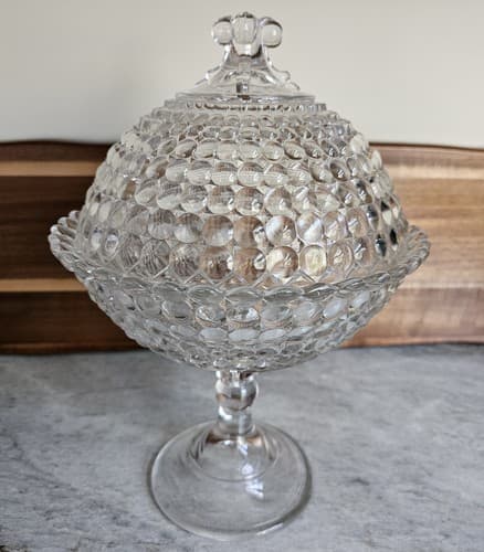Vintage Hobnail Pedestal Bowl With Lid 12" Tall - Thumbnail 2