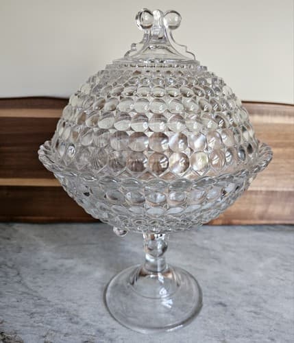 Vintage Hobnail Pedestal Bowl With Lid 12" Tall - Thumbnail 4