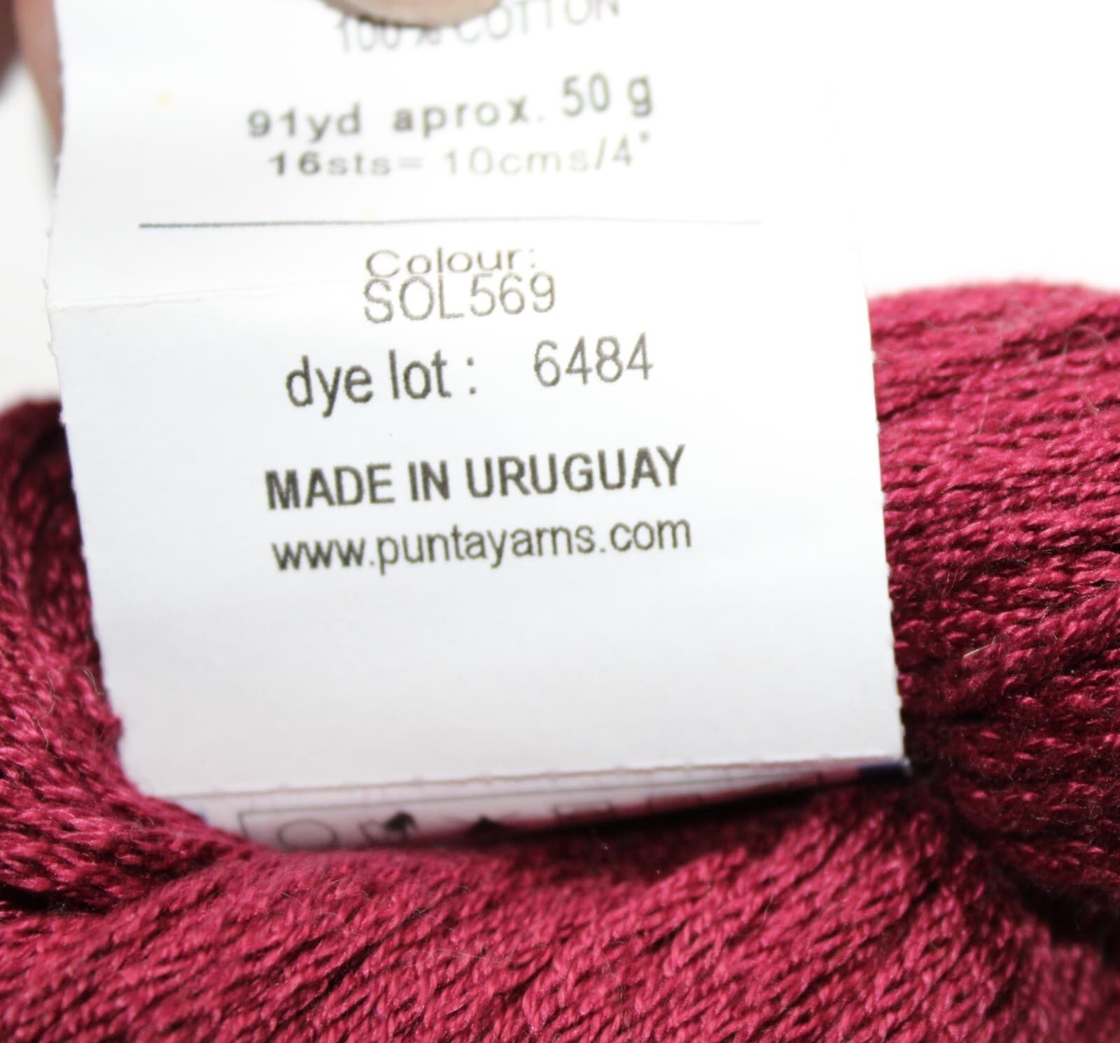 Punta Yarns Cabo Polonio Col SOL569 Burgundy 100% Cotton 50gr 91yd - Thumbnail 3