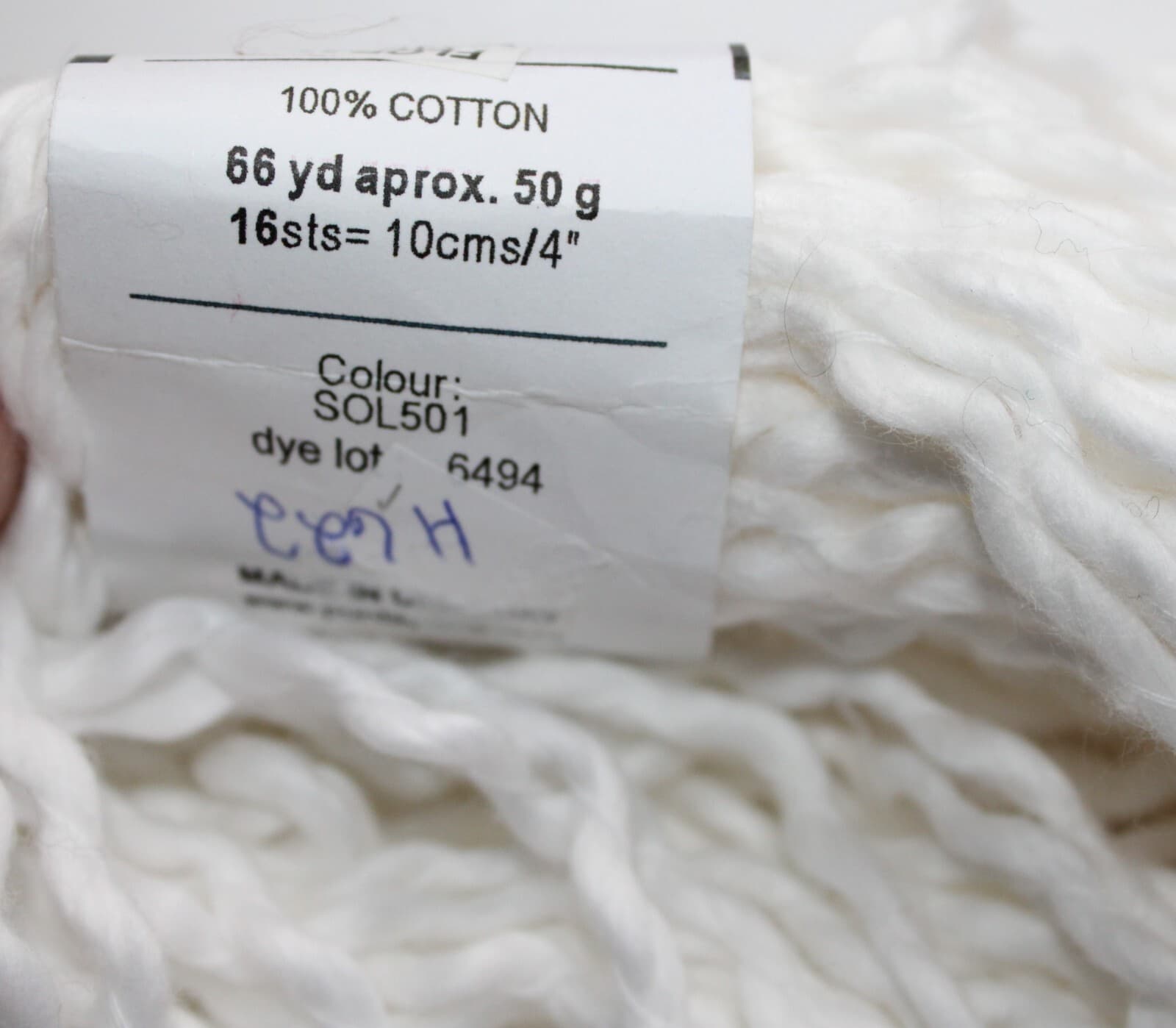 Punta Yarns Del Este South America Col CF1501 White 100% Cotton 50gr, 66yd - Thumbnail 3