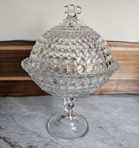 Vintage Hobnail Pedestal Bowl With Lid 12" Tall - Thumbnail 3