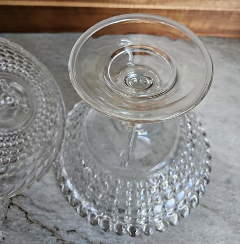 Vintage Hobnail Pedestal Bowl With Lid 12" Tall - Thumbnail 9
