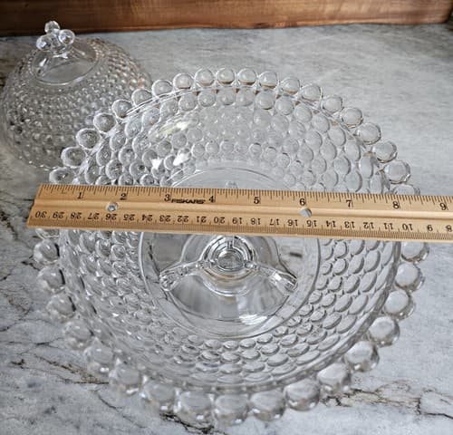 Vintage Hobnail Pedestal Bowl With Lid 12" Tall - Thumbnail 6