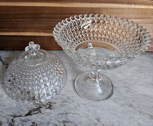 Vintage Hobnail Pedestal Bowl With Lid 12" Tall - Thumbnail 5