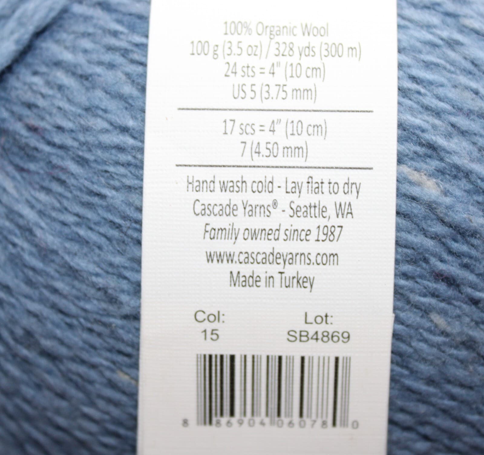 Cascade Yarn Aegean Tweed Col 15 Denim Blue 100% Organic Wool 100gr 328yd - Thumbnail 4