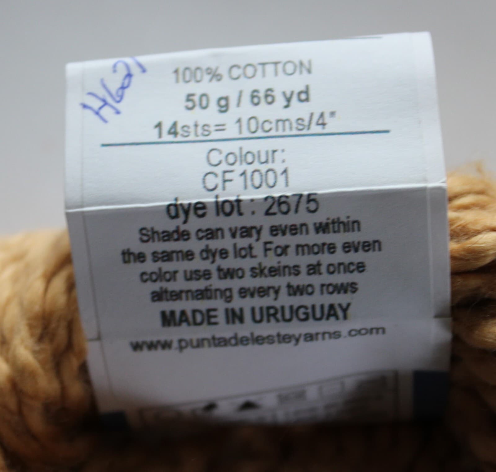 Punta Yarns Del Este South America Col CF1001 Gold 100% Cotton 50gr, 66yd - Thumbnail 3