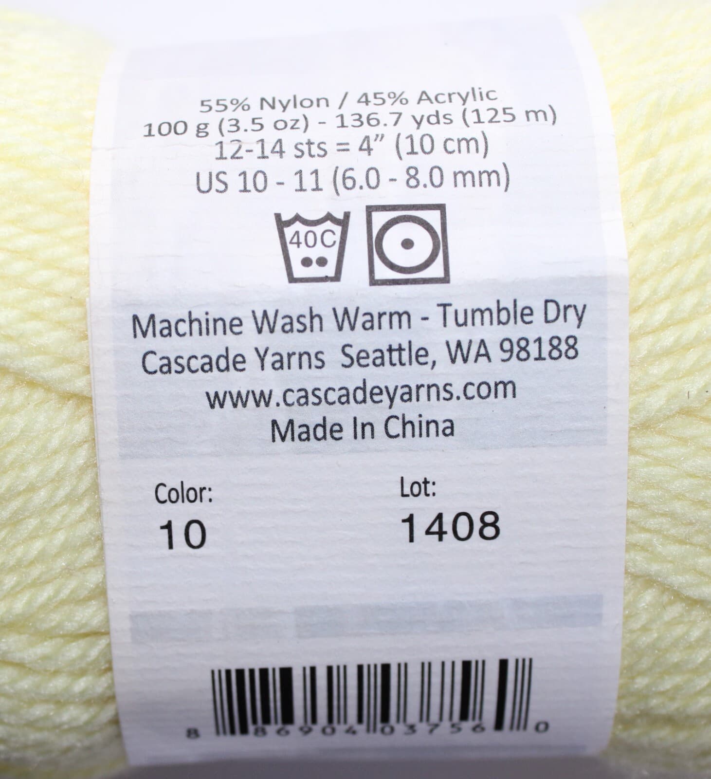 Cascade Yarn Cherub Chunky Bulky Col 10 Yellow Nylon Acrylic 3.5oz 136.7yd - Thumbnail 3
