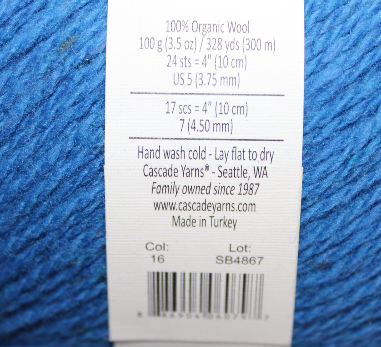 Cascade Yarn Aegean Tweed Col 16 Blue 100% Organic Wool 100gr 328yd - Thumbnail 3