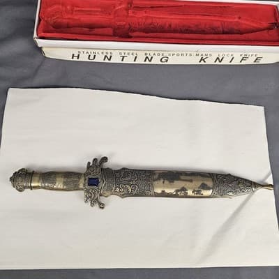 Decorative Stainless Steel Blade Hunting Knife 14" Jewel Scroll - Thumbnail 3