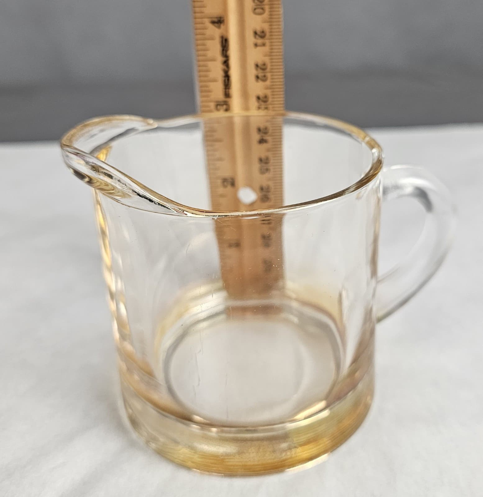Glass Creamer Clear w slight amber Glow Gold edge Vintage - Thumbnail 8