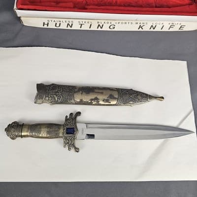 Decorative Stainless Steel Blade Hunting Knife 14" Jewel Scroll - Thumbnail 4