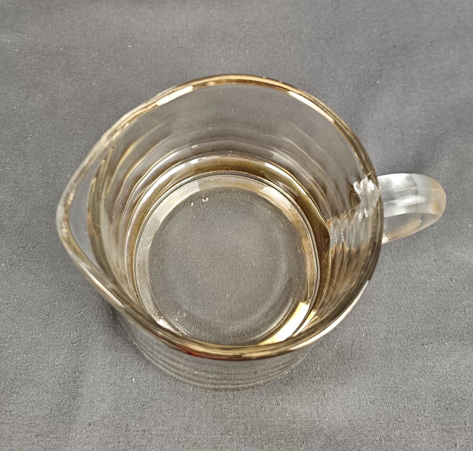 Glass Creamer Clear w slight amber Glow Gold edge Vintage - Thumbnail 4
