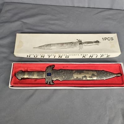 Decorative Stainless Steel Blade Hunting Knife 14" Jewel Scroll