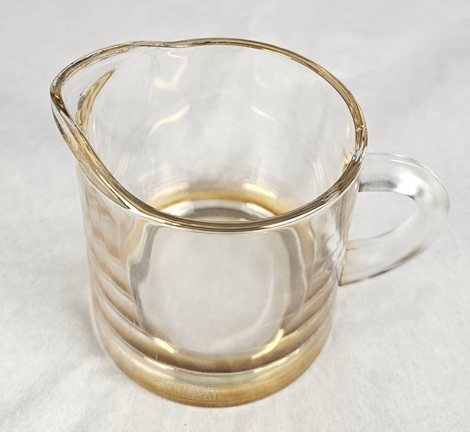 Glass Creamer Clear w slight amber Glow Gold edge Vintage - Thumbnail 5
