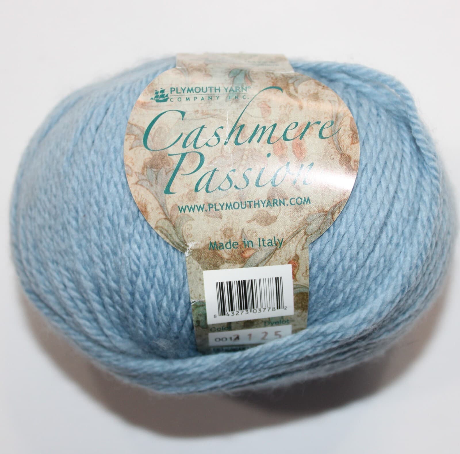 Cashmere Passion Yarn Plymouth 80% Merino 20% Cashmere Col 0014 Blue 50g 164yd