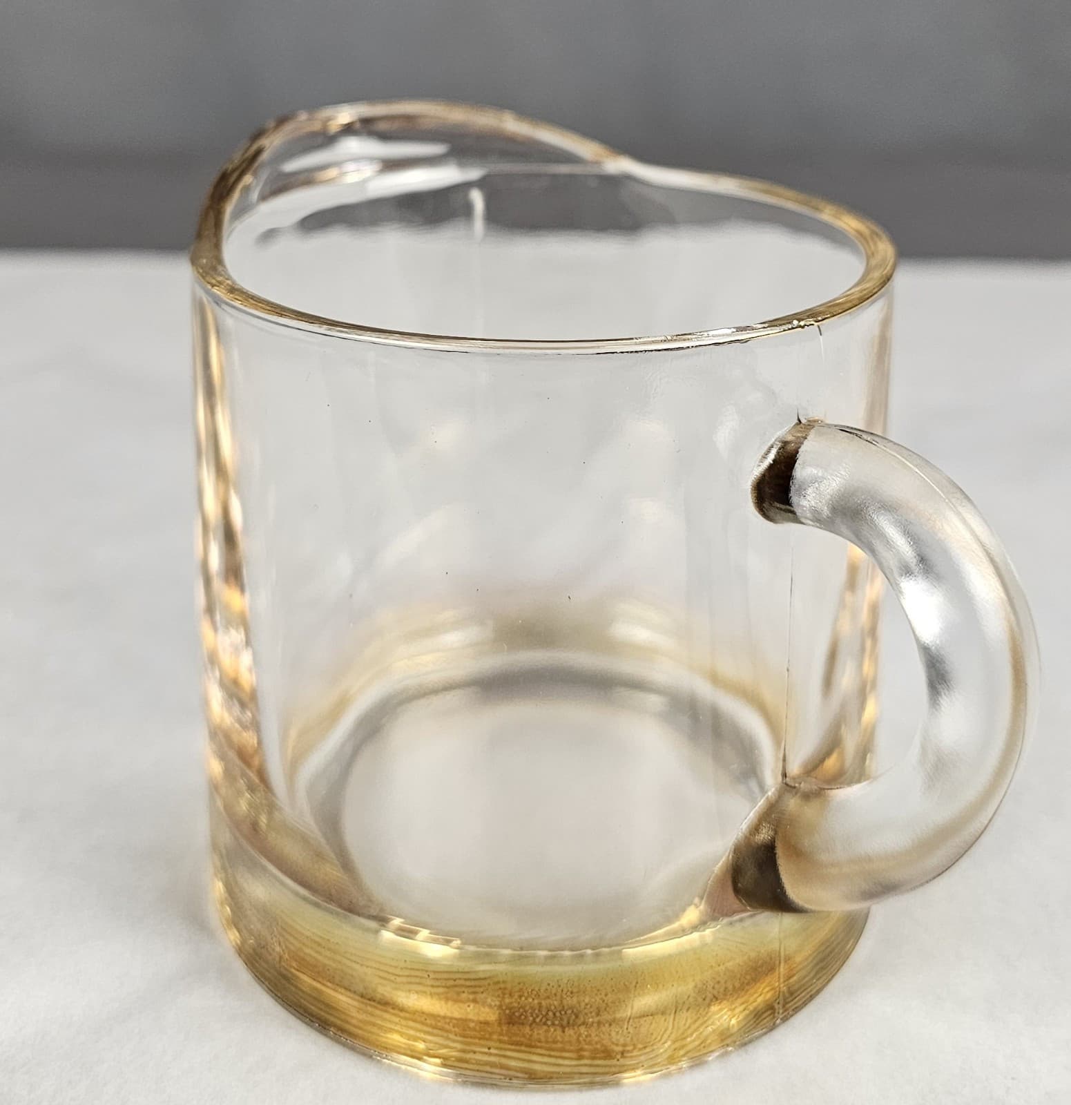Glass Creamer Clear w slight amber Glow Gold edge Vintage - Thumbnail 10