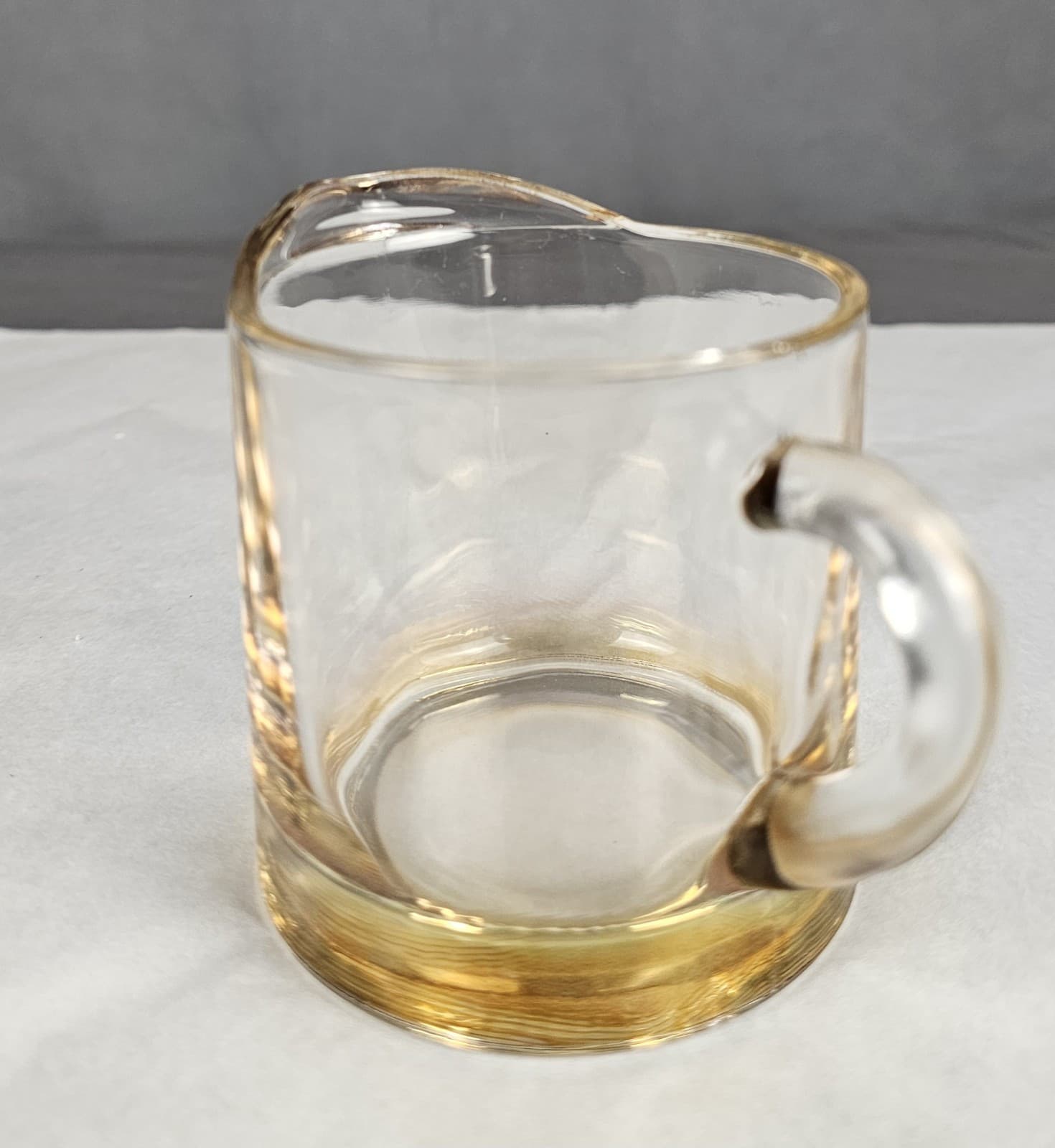 Glass Creamer Clear w slight amber Glow Gold edge Vintage - Thumbnail 9