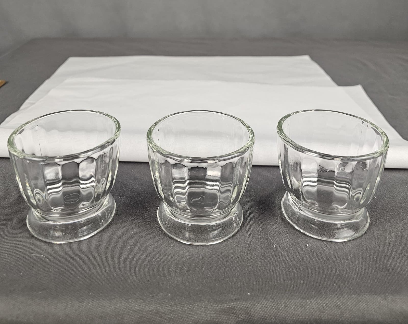 3 VTG Ribbed Etched Footed Clear Glass Egg Dessert Sherbet Dishes Jeanette Glass - Thumbnail 2