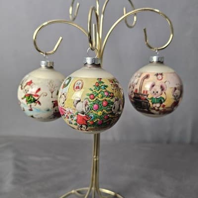 Vintage Corning Glass White Plastic Mice Christmas Ornaments USA Set of 3 - Thumbnail 2