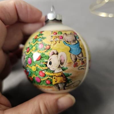 Vintage Corning Glass White Plastic Mice Christmas Ornaments USA Set of 3 - Thumbnail 13