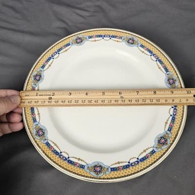 T&V Limoges Dinner Plates Blue & Gold Garland with Pink Roses Set of 3. 9.75" - Thumbnail 3