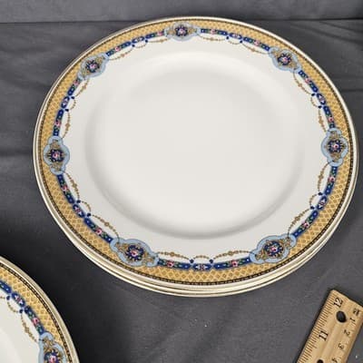 T&V Limoges Dinner Plates Blue & Gold Garland with Pink Roses Set of 3. 9.75" - Thumbnail 6